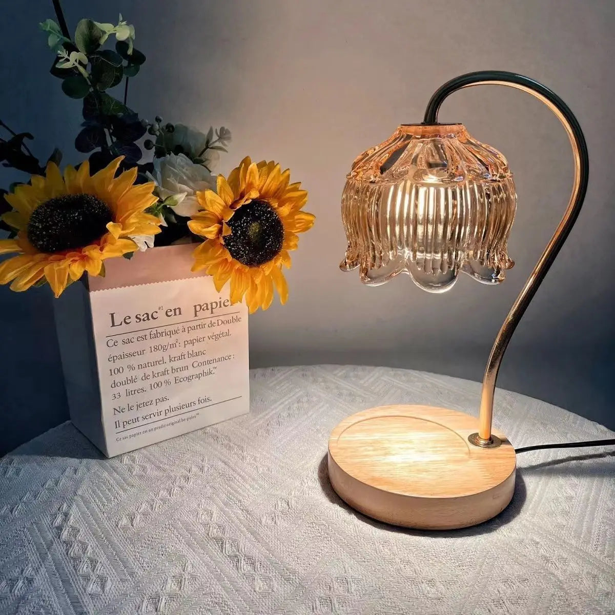 LED-Nachtlicht Glas Holzfuß EU-Stecker Retro-Stil mit warmweißem Licht 5