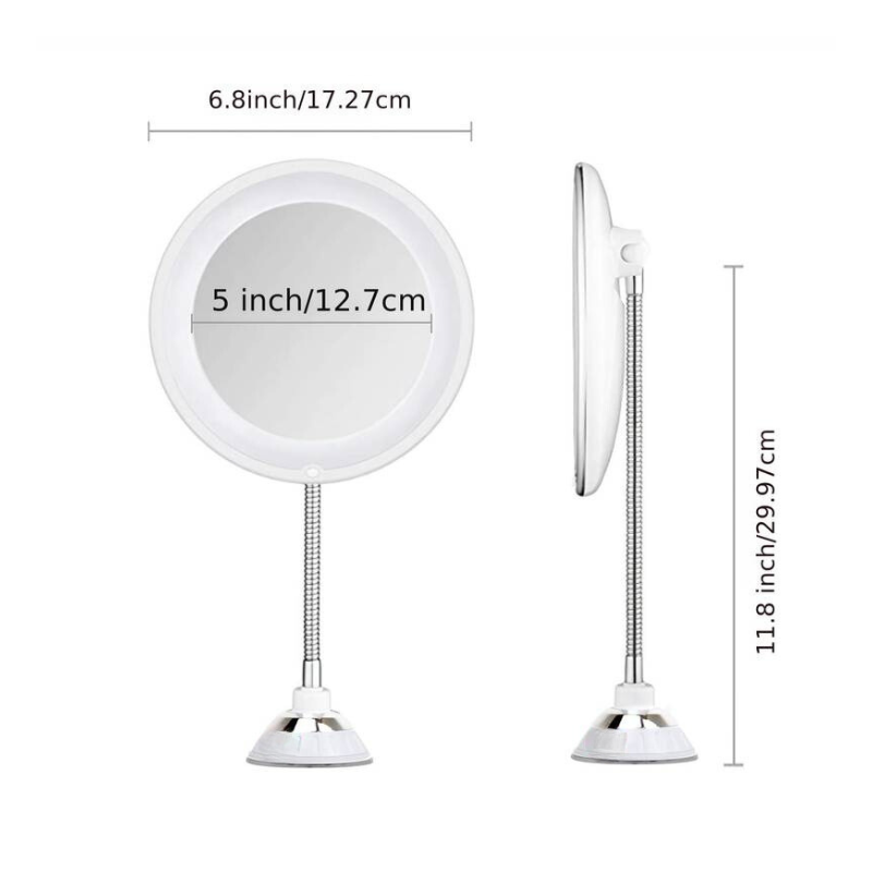 LED-Spiegel mit flexibler Halterung 10-fach Vergrößerung | Mit Saugnapf | Einstellbares Licht | BrightBend