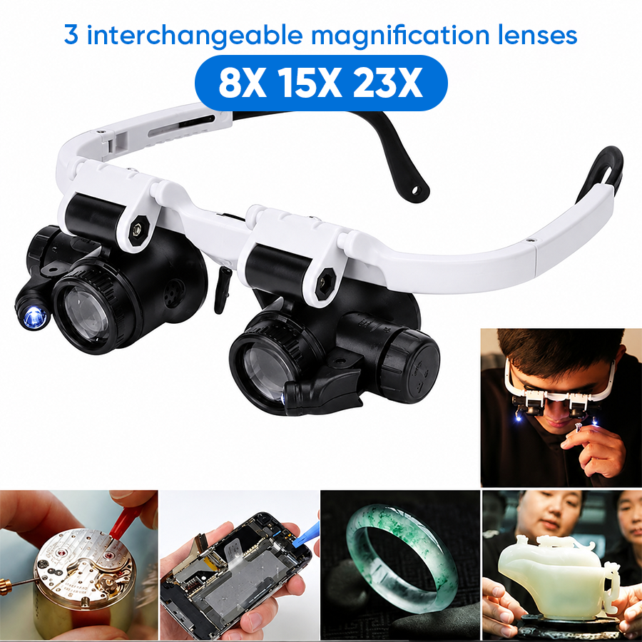 LED Stirnbandlupe | 3 Wechsellinsen | Verstellbarer Winkel | ZoomVue