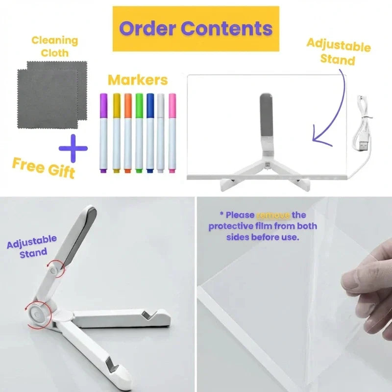 LED Zeichenbrett leuchtend USB-C splitterfest mit 7 Leuchtstiften