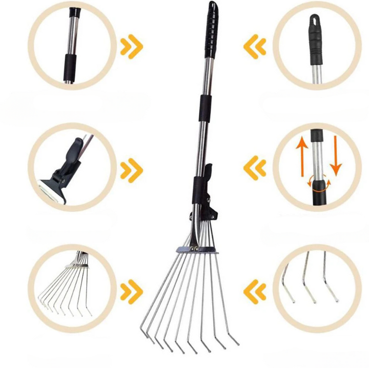 Laubrechen Stahl ausziehbar | 45 cm Rechenkopf | Ergonomisch & wetterfest | YardPulse