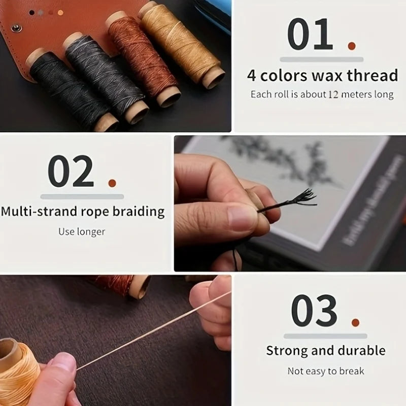 Leder-Nähset | Gewachster Faden reißfest | Präzisionsnadeln | StitchPro