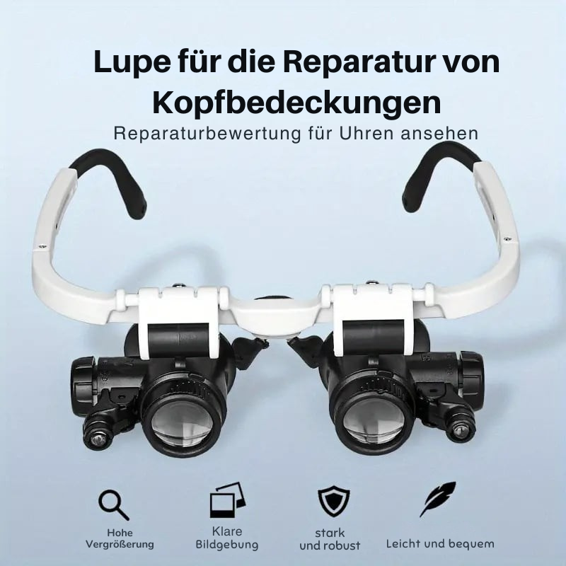 Lupe Stirnlampe | 8–23x Vergrößerung | LED-Beleuchtung | MicroSight Headlamp