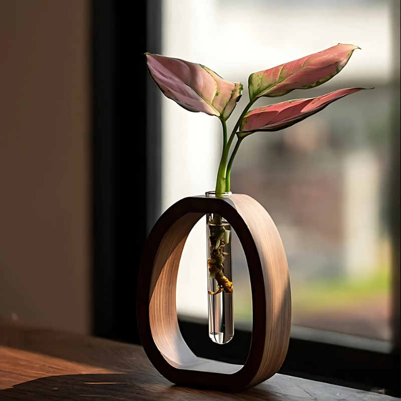 Vase aus Holzrahmen | mit Glas-Reagenzglas | Minimalistische Tischdeko | PureStem