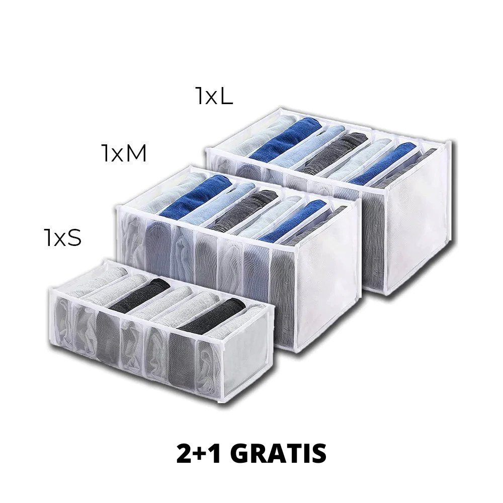 Aufbewahrungsboxen Nylon 3er-Set S/M/L | Weiß, Kanten aus Oxford-Gewebe | Kleidung faltenfrei ordnen im Kleiderschrank 4