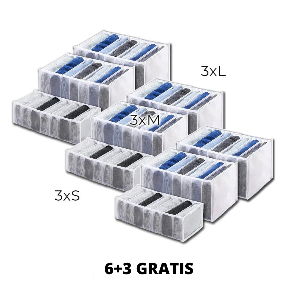 Aufbewahrungsboxen Nylon 3er-Set S/M/L | Weiß, Kanten aus Oxford-Gewebe | Kleidung faltenfrei ordnen im Kleiderschrank 5