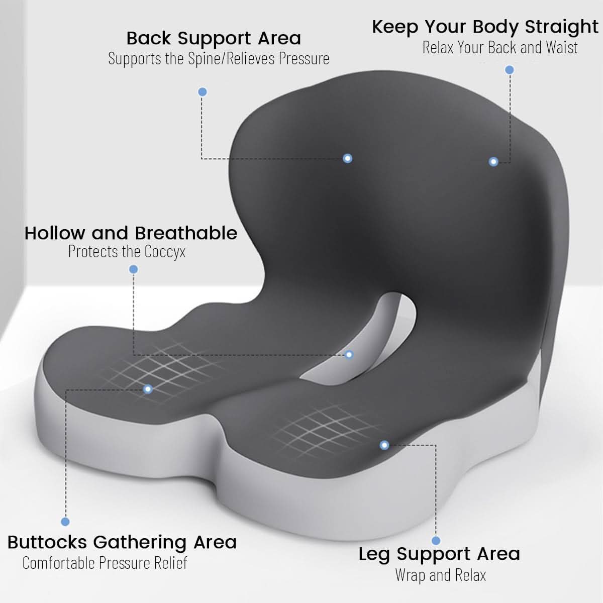Memory Schaum Kissen | ergonomisch Steißbein-Aussparung | Haltungsunterstützung | Seatcore