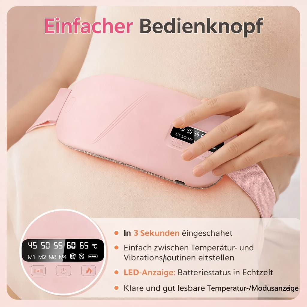 Menstruations-Wärmegürtel | 5 Wärmestufen | Massagefunktion | USB-C wiederaufladbar | CrampEase