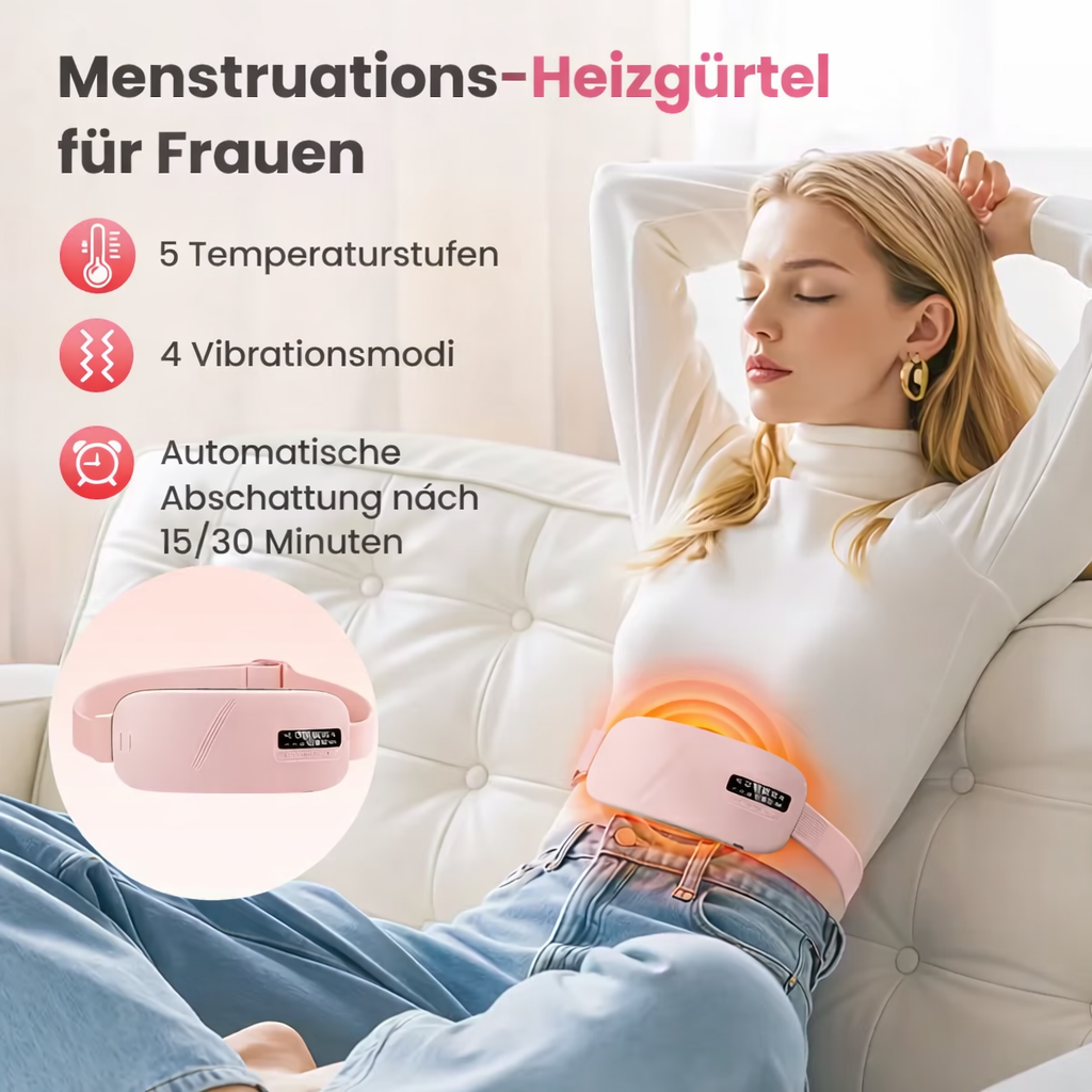 Menstruations-Wärmegürtel | 5 Wärmestufen | Massagefunktion | USB-C wiederaufladbar | CrampEase