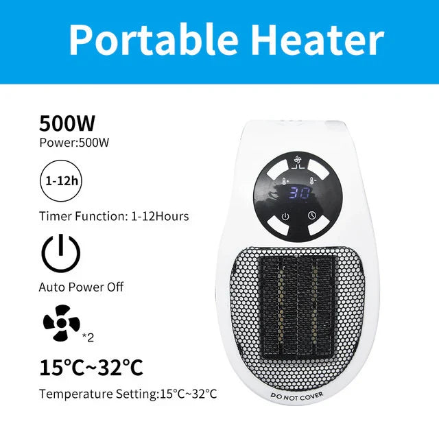 Mini Heizlüfter 500W | Programmierbarer 12-Stunden-Timer | Leiser Betrieb mit Fernbedienung und Thermostat 15-32°C 5