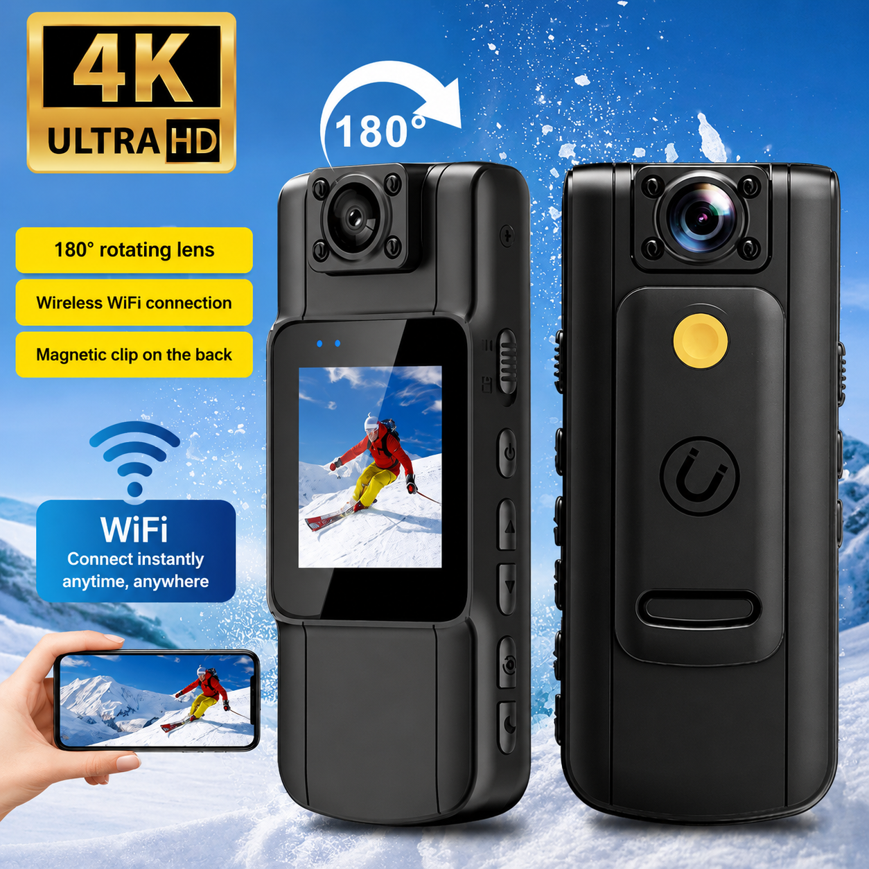 Mini-Kamera | 4K Video | Drehbare Linse | SecureCam