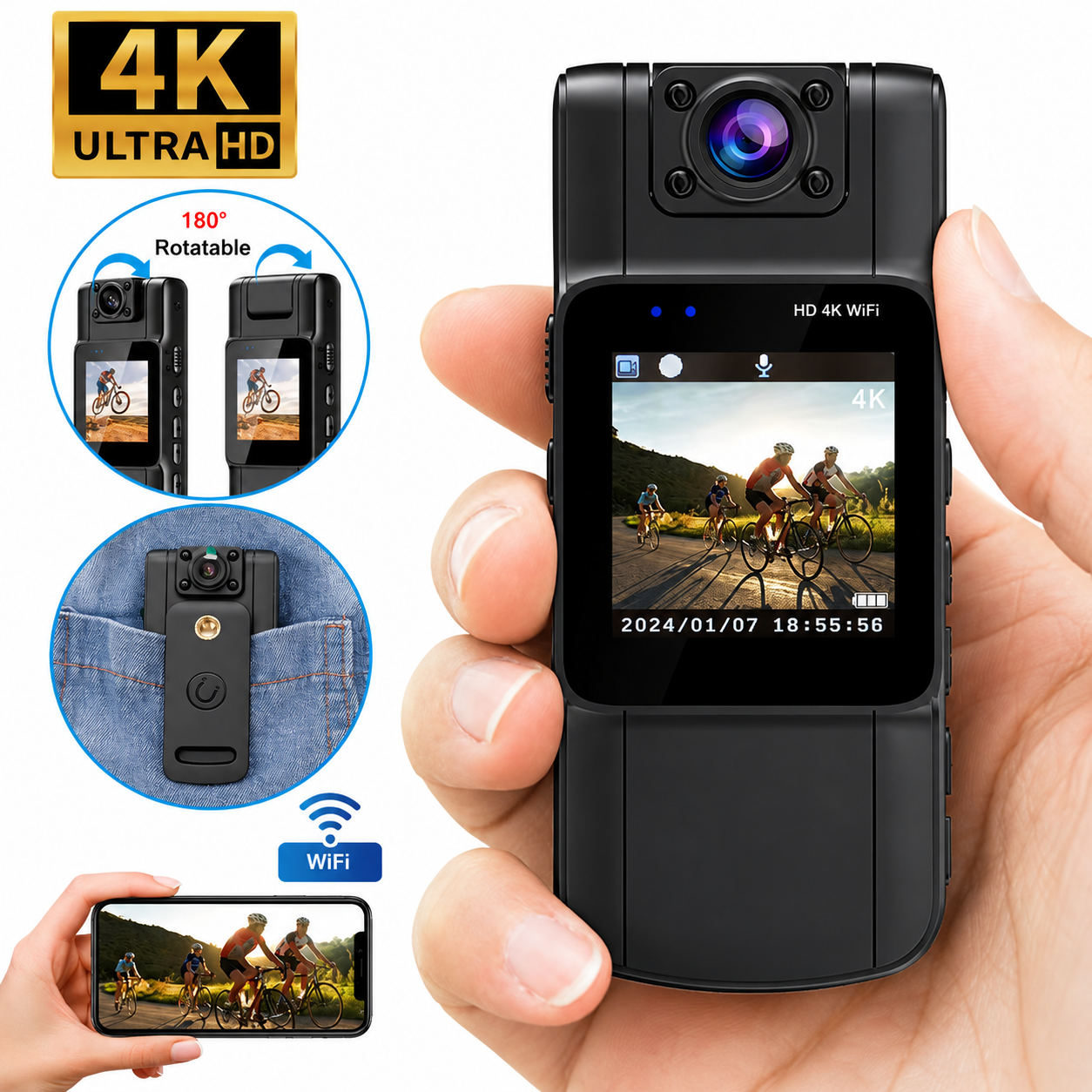 Mini-Kamera | 4K Video | Drehbare Linse | SecureCam