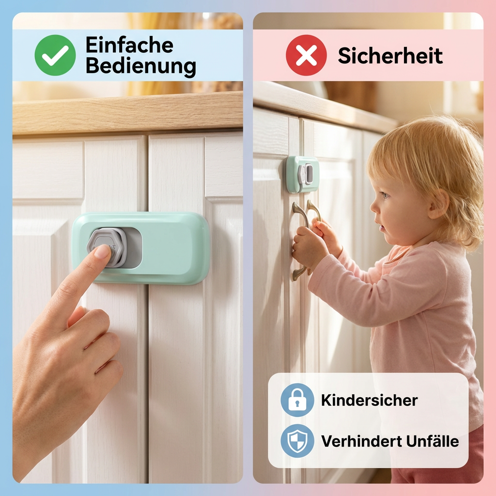Kindersicherung für Schrank & Schublade 2er Set | 360° drehbar, ohne Bohren | Verschluss für Kühlschrank & Möbel 3