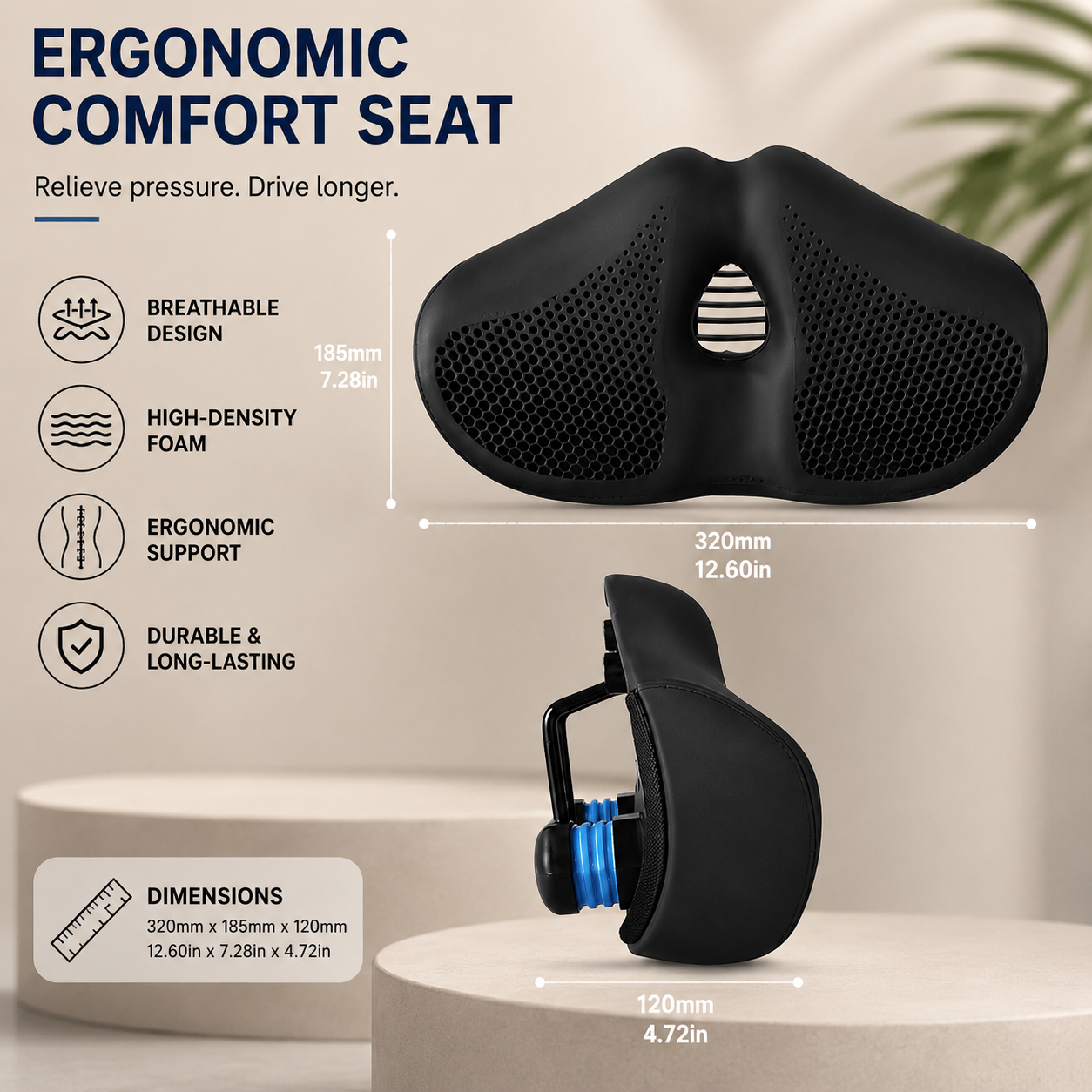 Noseless bicycle saddle | PU leather extra wide | Dual spring system pressure-free | ComfortCore