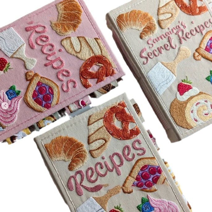 Notizbuch | Handgemachtes Rezeptbuch | Bestickter Stoffeinband | RezeptHerz