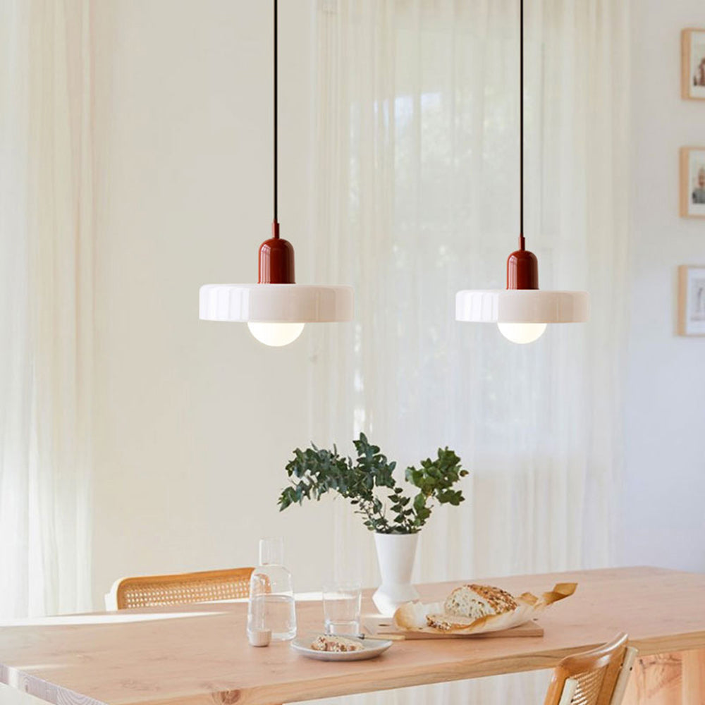 Glas-Pendelleuchte Bauhaus-Stil | Rundes Buntglas mit verstellbarer Hängehöhe | Ideal für Wohnzimmer, Küche und Flur 34