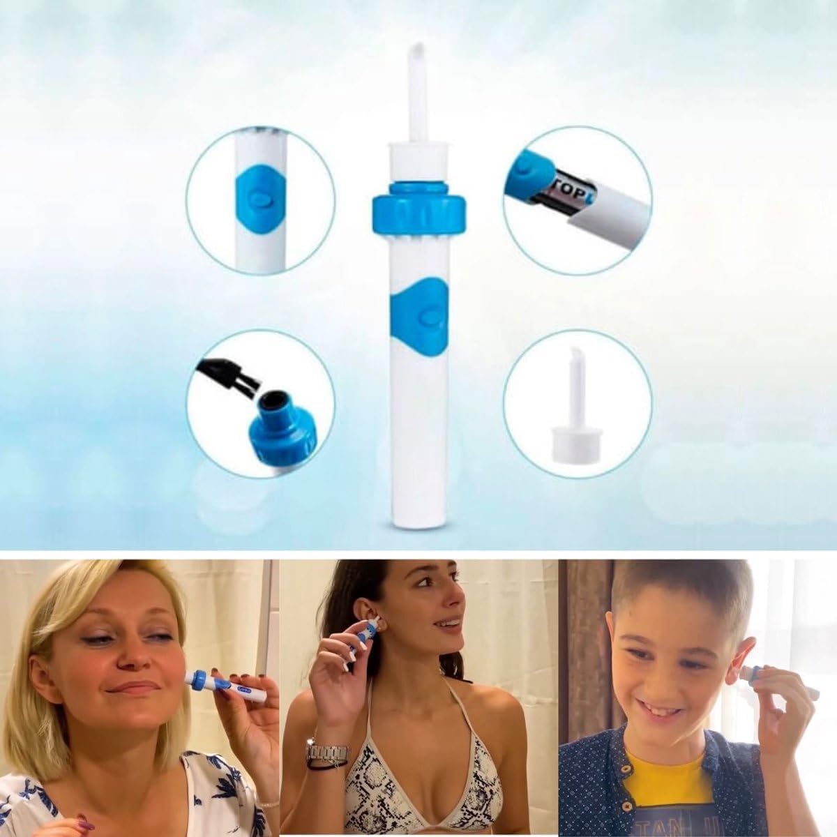 Ohrenschmalzentferner mit Vibration & Saugkraft | Ohren in 20 Sekunden frei | Waschbare Saugköpfe ohne Einwegteile
