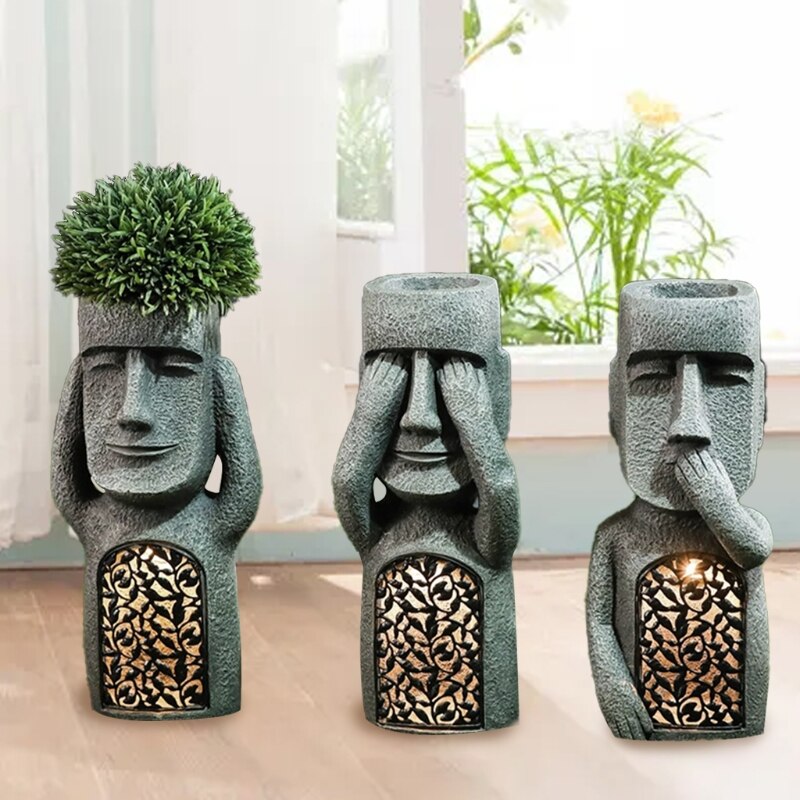 Easter Island Statue Garden Planter | Resin Material | Three Character Variants | Isleglow