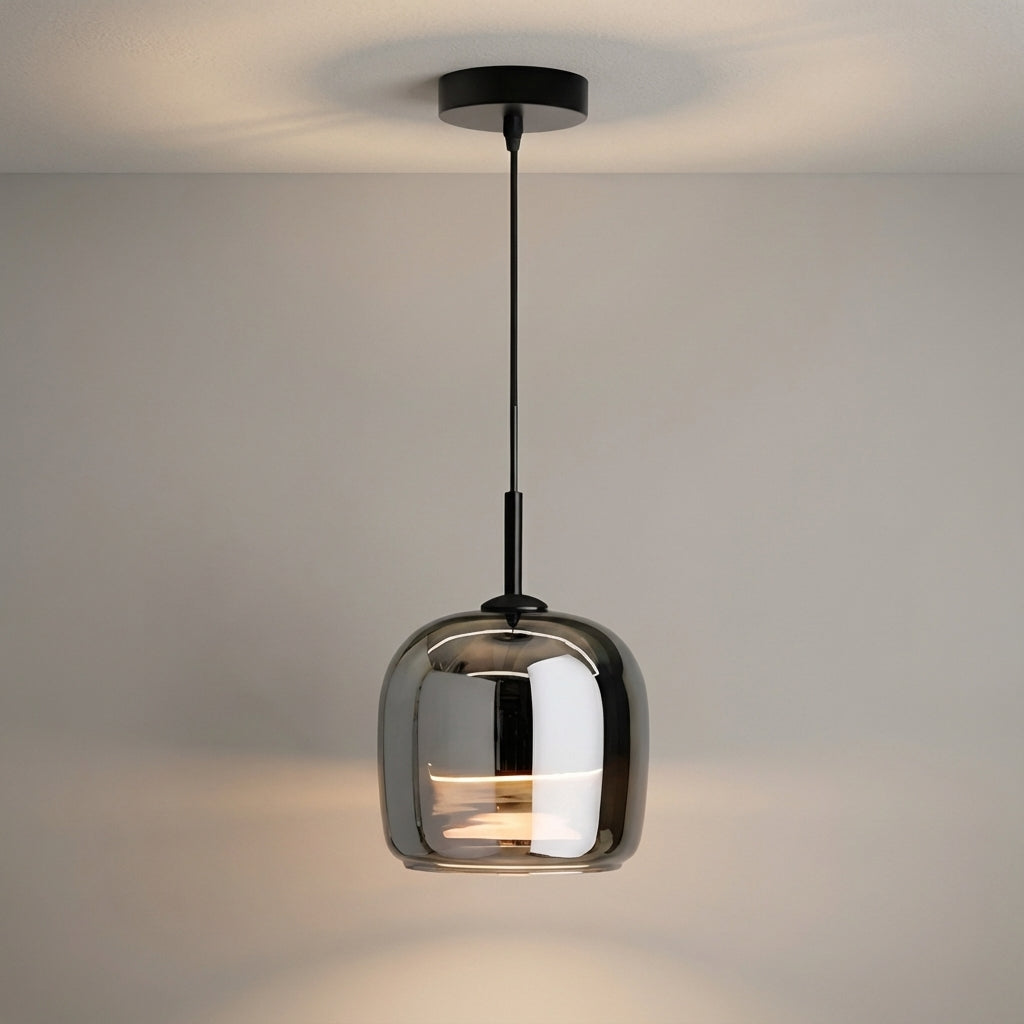 Pendant Ceiling Lamp Glass 16 cm Shade | Tinted Glossy Rounded Design | Warm Glare-Free Ambient Light, E27 LED Socket
