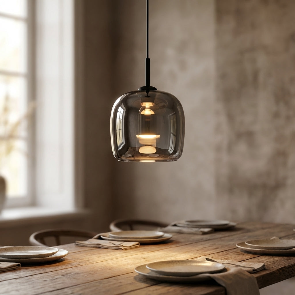 Pendant Ceiling Lamp Glass 16 cm Shade | Tinted Glossy Rounded Design | Warm Glare-Free Ambient Light, E27 LED Socket