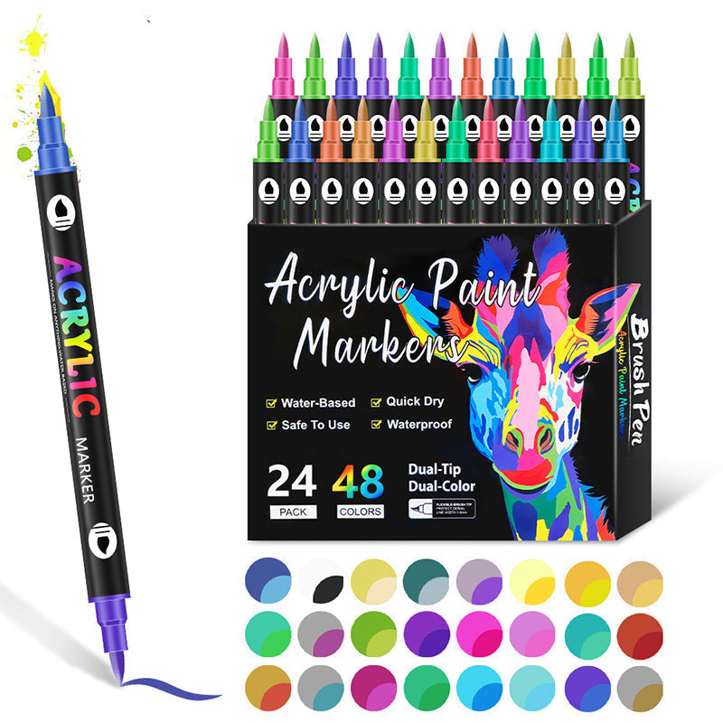 Permanent-Marker Set 24 Stifte (48 Farben) | Haftet auf Holz, Glas, Stoff, Metall | UV-beständig, wasserfest & ungiftig 14
