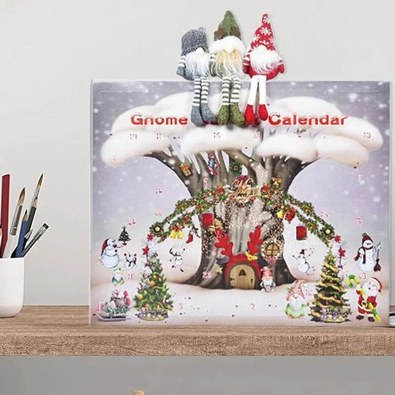 Plüsch-Wichtel Adventskalender handgefertigt 24 Fächer mit Filzhut 14