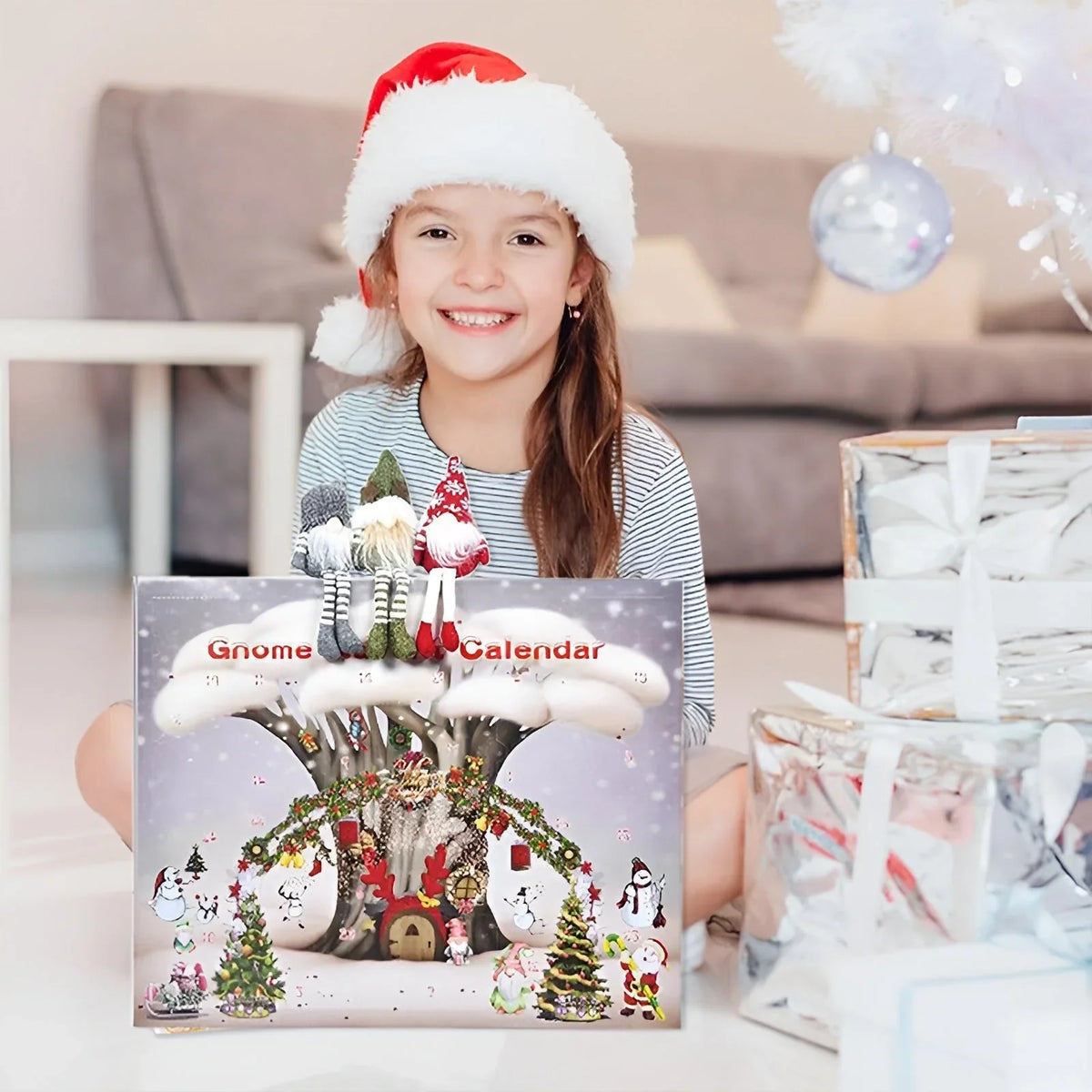 Plüsch-Wichtel Adventskalender handgefertigt 24 Fächer mit Filzhut 1