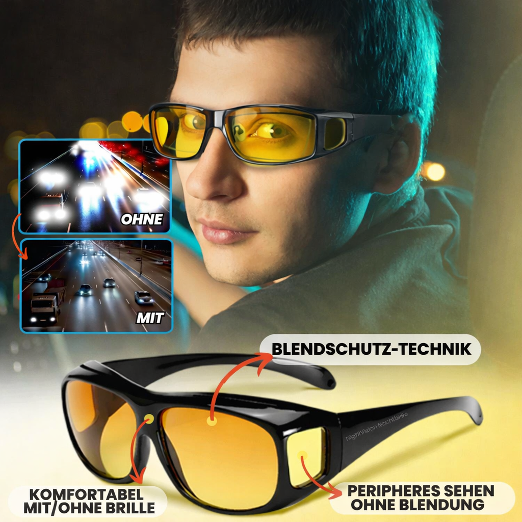 Polarisierte Brille | Anti Blend Kontrastgläser | Bessere Sicht bei Nacht | VisionGuard