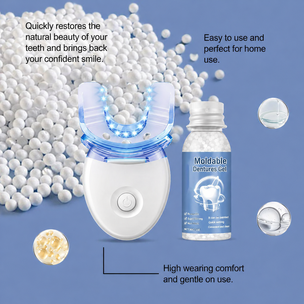 Prothesen | Zahnreparatur Set mit LED | Formbares Denture Gel | Futusly