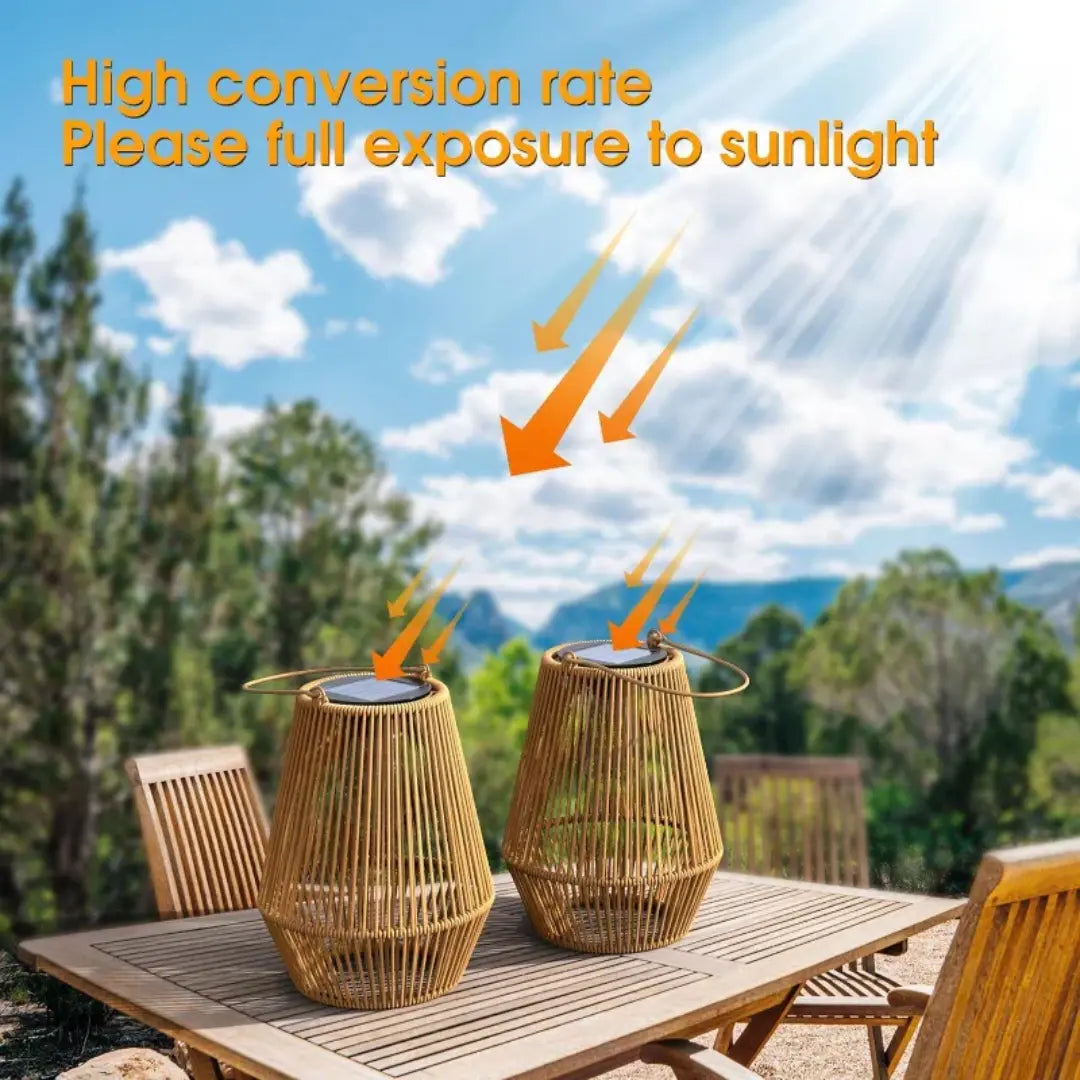 Rattan-Solarlaterne | Warmes LED-Licht, automatisch | Wetterfest | SolaraWeave