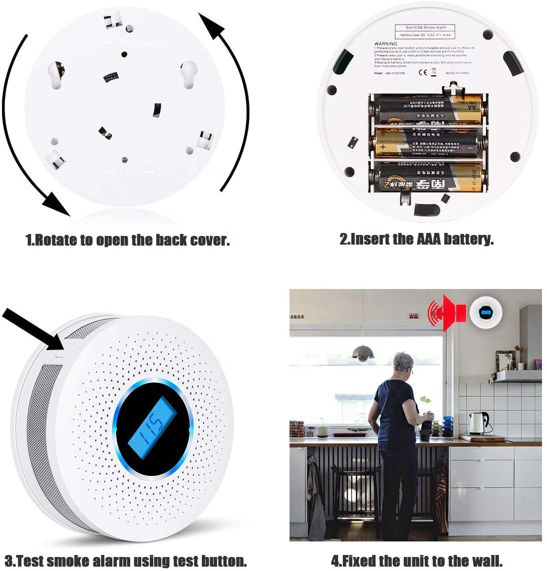 Rauch- und Kohlenmonoxiddetektor | Zwei Sensoren System | Lauter Alarmton | AirSecure