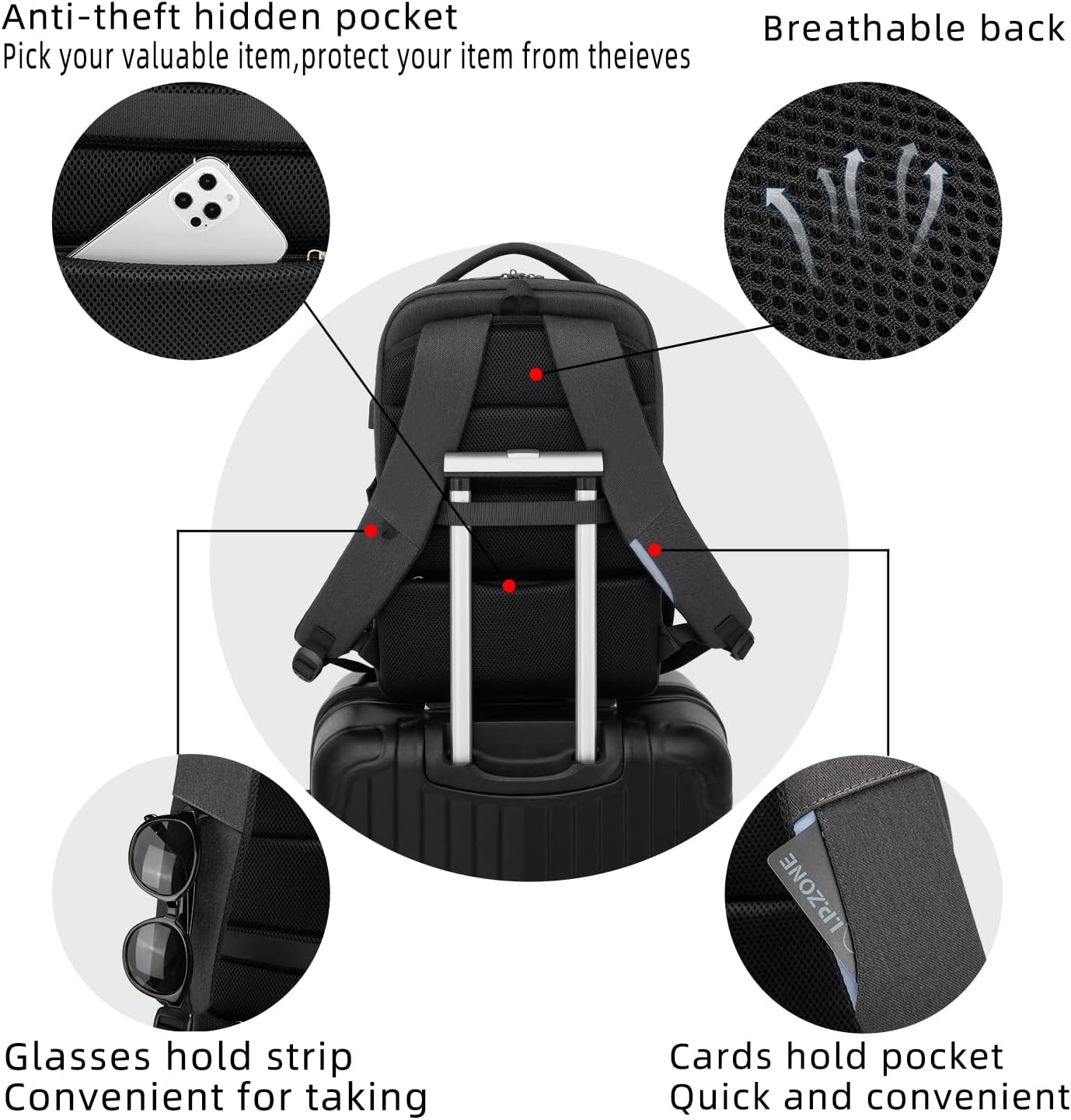 Reise-Laptoprucksack wasserdicht | Diebstahlsicher | Wasserdicht Reise | PackSmart