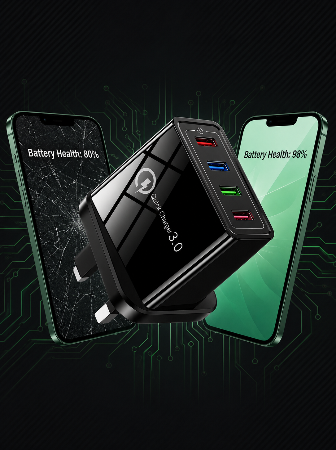 Reiseladegerät mit vier Anschlüssen | Je 3,1 A pro USB-Port | Kompaktes Mehrfach-Ladegerät | PowerPort