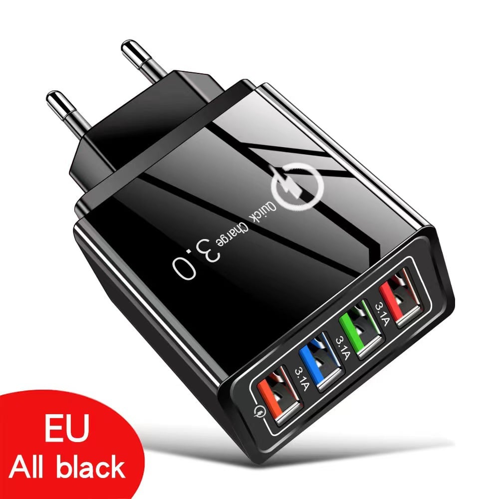 Reiseladegerät mit vier Anschlüssen | Je 3,1 A pro USB-Port | Kompaktes Mehrfach-Ladegerät | PowerPort