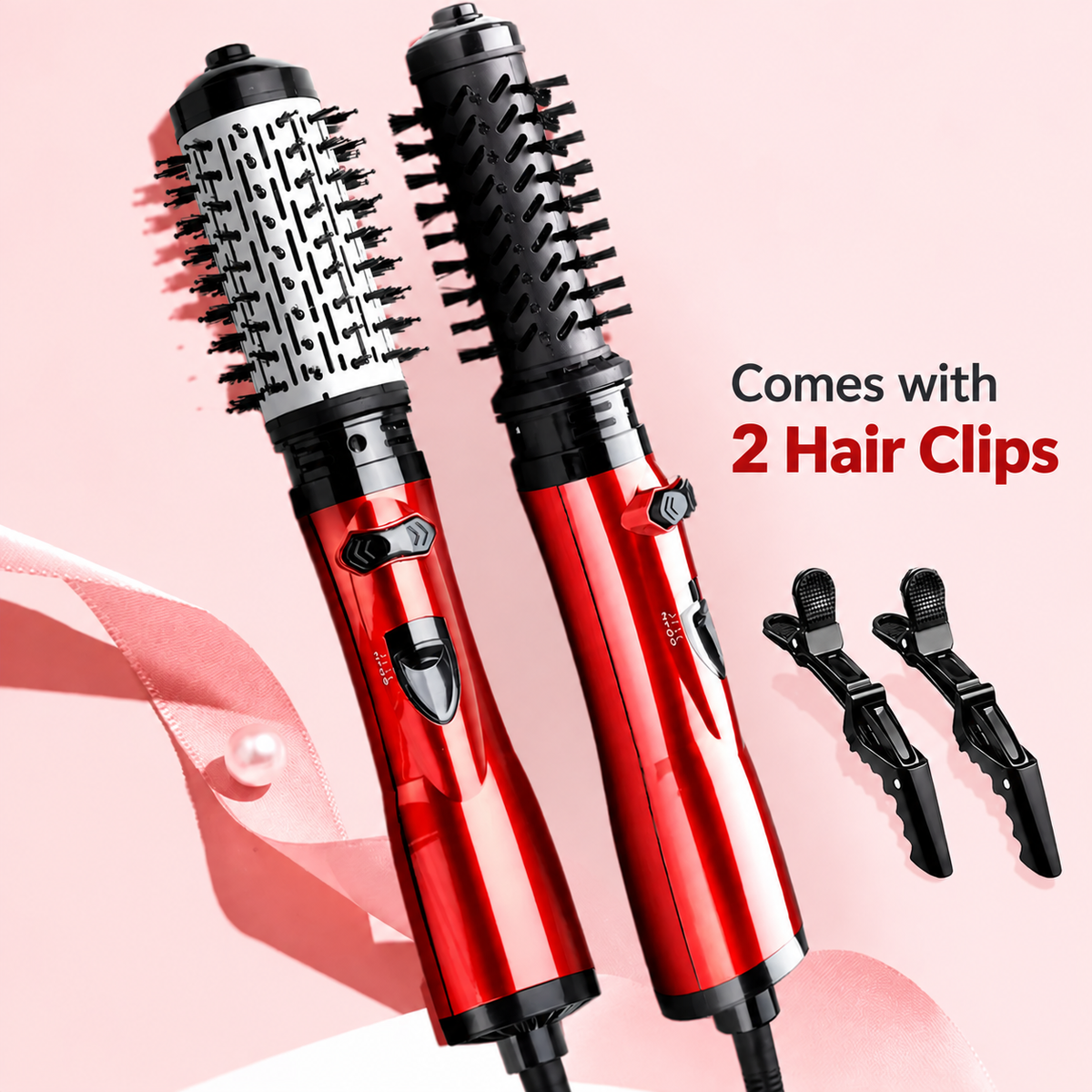 360° Rotating Hot Air Brush | Ionic Technology with 2 Interchangeable Attachments | Dries, Styles and Straightens in One Step