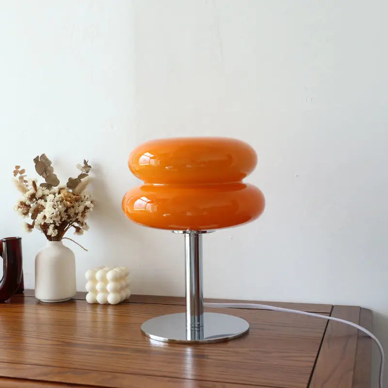 Retro-Tischlampe mit Glasschirm, 15x20x28 cm | Dimmbar in 3 Stufen, USB-Ladung | Farbauswahl: Rosa, Orange, Weiss, Gelb 3