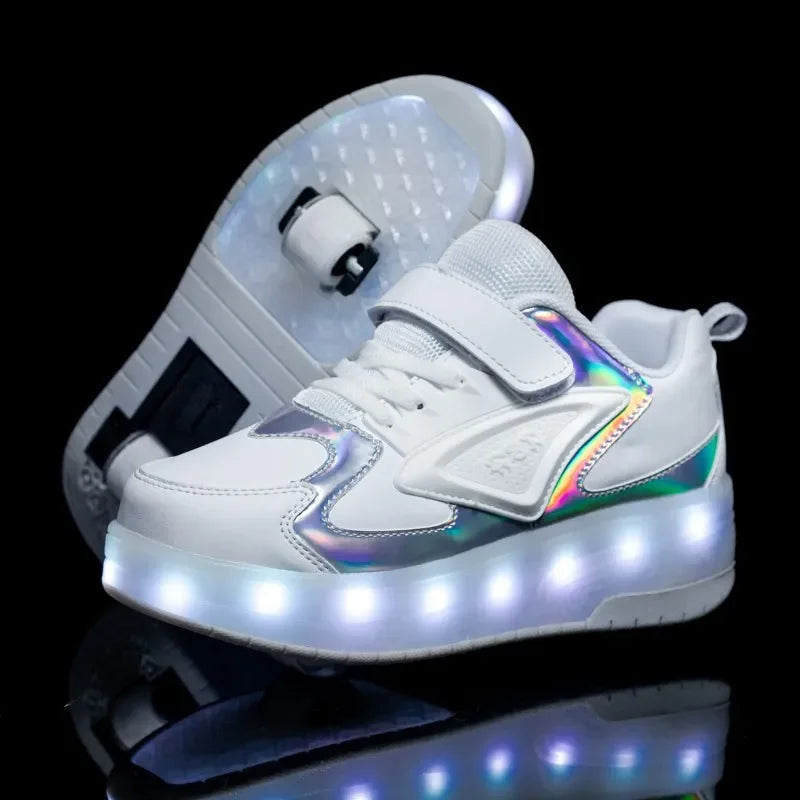 Chaussures à roulettes LED pour enfants | Roulettes escamotables | Semelle lumineuse | RollBeam