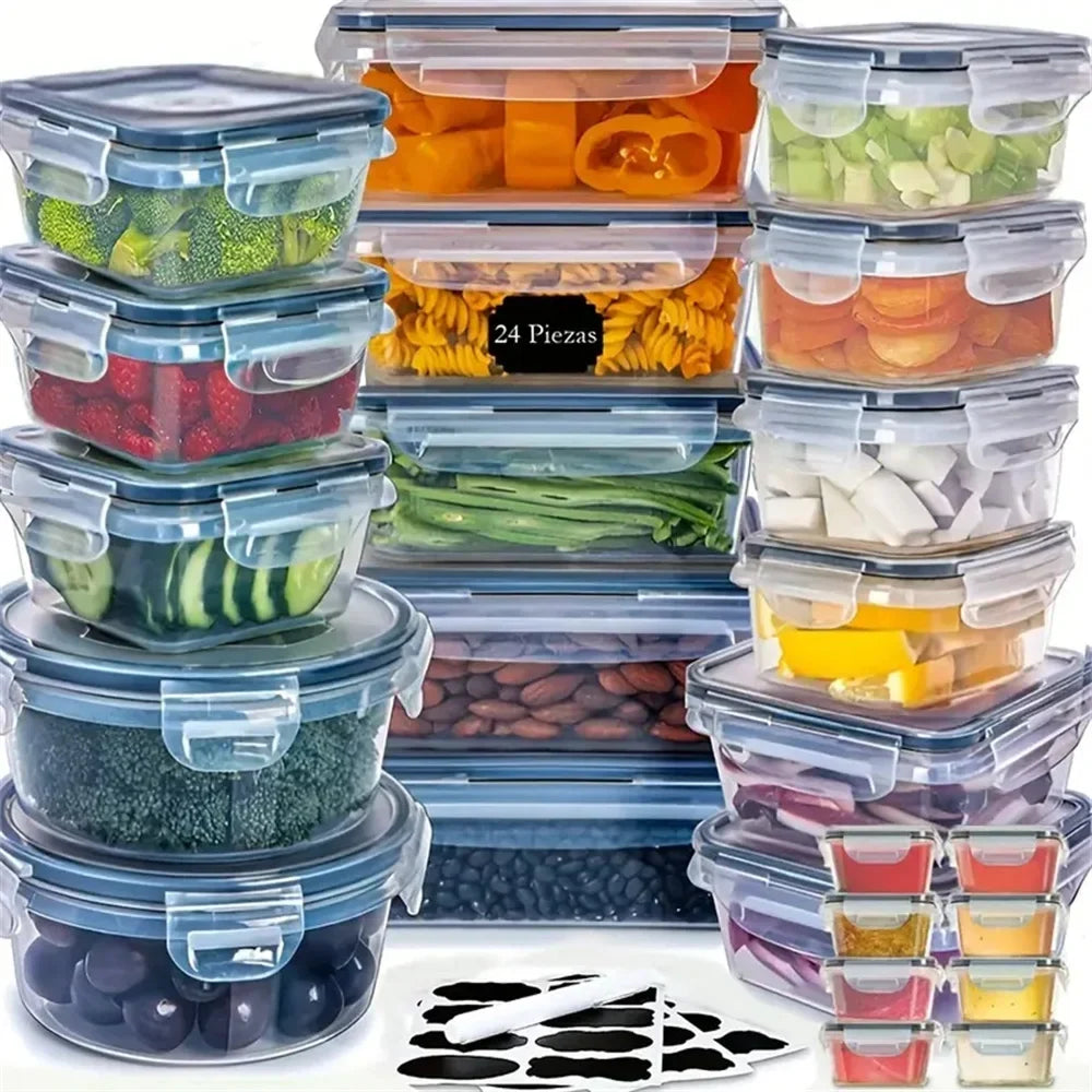 Lebensmittelbehälter-Set 12-teilig, BPA-frei | Transparent mit farbigen Deckeln | Luftdicht, Stapelbar & Spülmaschinenfest 7