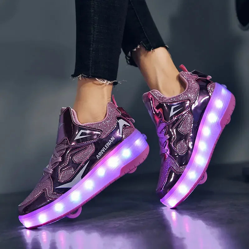 Chaussures à roulettes LED pour enfants | Roulettes escamotables | Semelle lumineuse | RollBeam