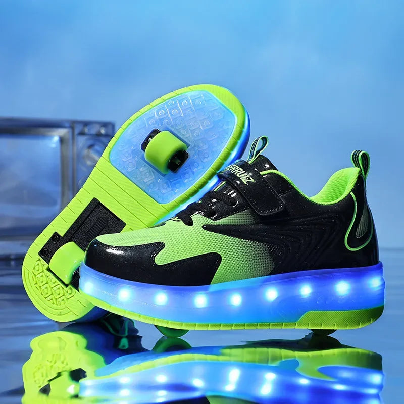 Chaussures à roulettes LED pour enfants | Roulettes escamotables | Semelle lumineuse | RollBeam