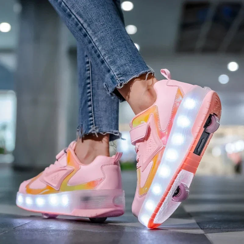 Chaussures à roulettes LED pour enfants | Roulettes escamotables | Semelle lumineuse | RollBeam
