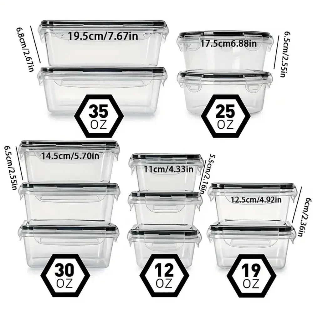Lebensmittelbehälter-Set 12-teilig, BPA-frei | Transparent mit farbigen Deckeln | Luftdicht, Stapelbar & Spülmaschinenfest 2