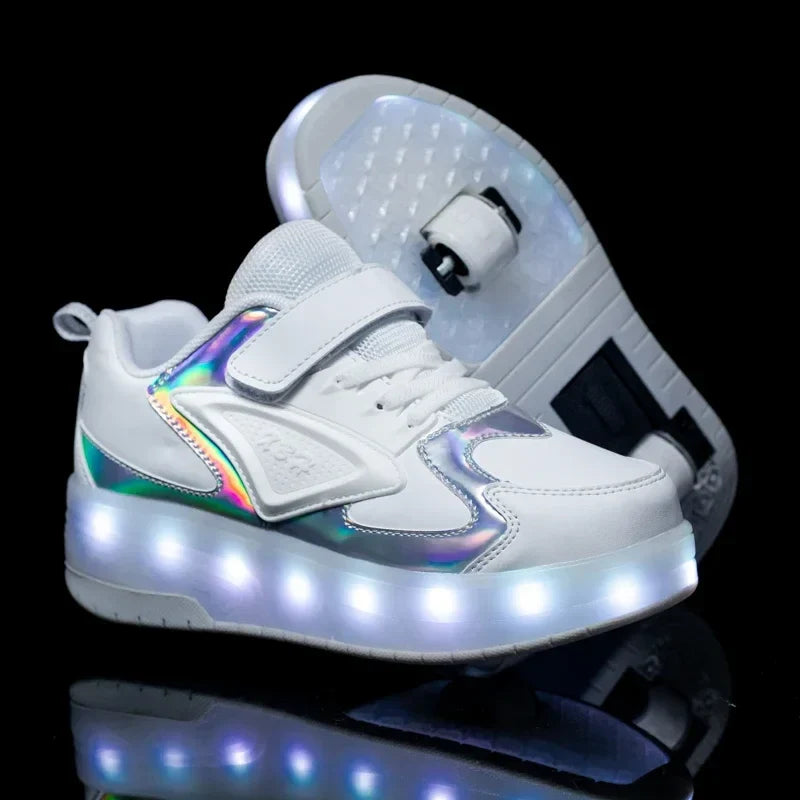 Chaussures à roulettes LED pour enfants | Roulettes escamotables | Semelle lumineuse | RollBeam