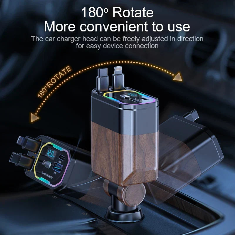 4-in-1 Ausziehbares Autoladegerät | 120W Schnellladung mit USB-C für iPhone & Android | Zigarettenanzünderadapter integriert 5