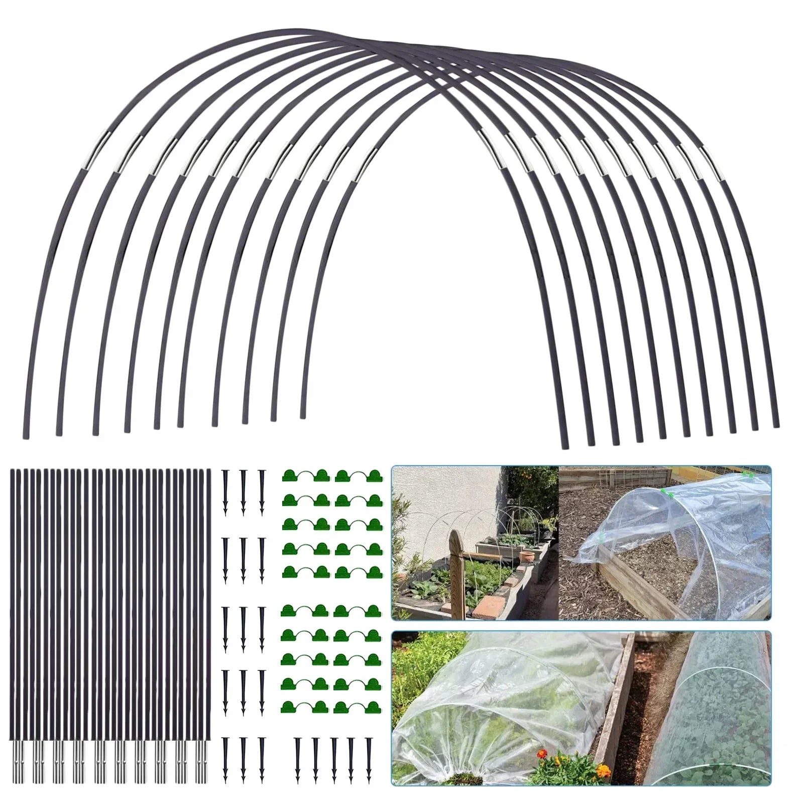 Sada zahradních oblouků z vlákenného skla, 5 dílů | DIY pěstební tunel | Nerezový | Flexgrow