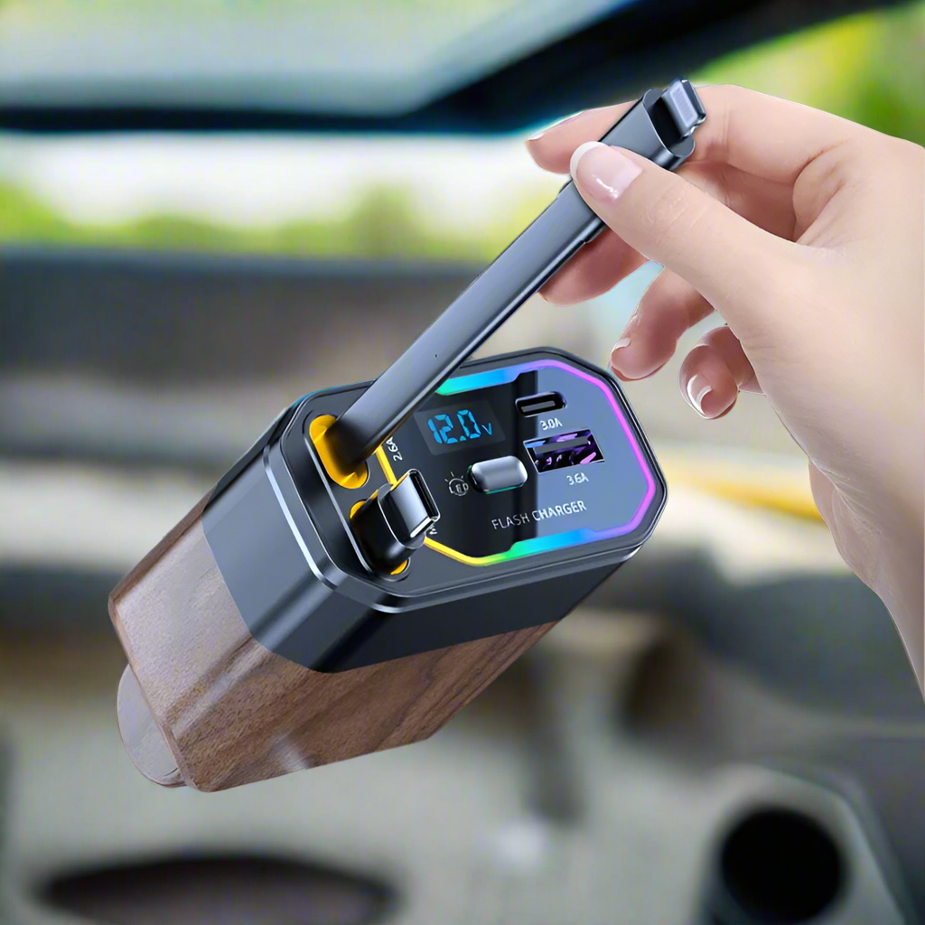 4-in-1 Ausziehbares Autoladegerät | 120W Schnellladung mit USB-C für iPhone & Android | Zigarettenanzünderadapter integriert 1