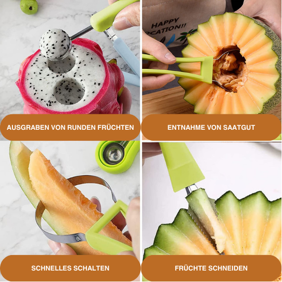 4-in-1 Obstwerkzeug Edelstahl | Schneiden, Entkernen, Schälen und Dekorieren | Küchenhelfer für schnelle Obstzubereitung 2