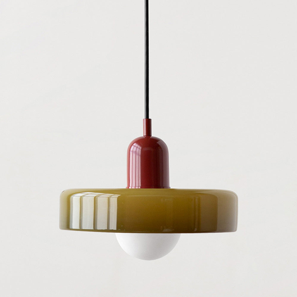 Glas-Pendelleuchte Bauhaus-Stil | Rundes Buntglas mit verstellbarer Hängehöhe | Ideal für Wohnzimmer, Küche und Flur 2