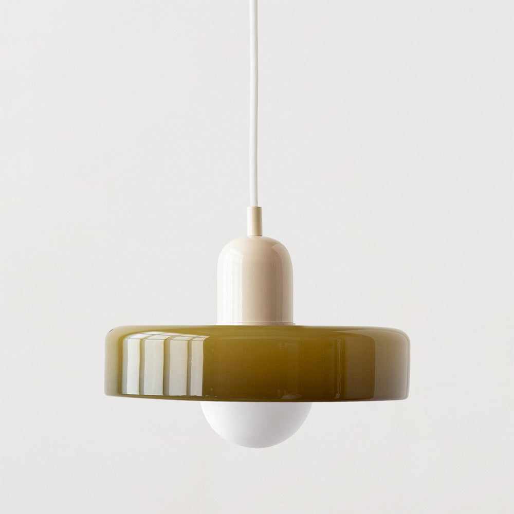 Glas-Pendelleuchte Bauhaus-Stil | Rundes Buntglas mit verstellbarer Hängehöhe | Ideal für Wohnzimmer, Küche und Flur 13