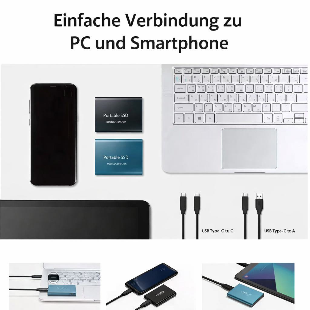 SSD Extern 128GB | USB 3.1 & USB-C | Ultrakompakt | Stoßfestes Design | DataVault